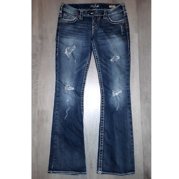 Silver Jeans Tuesday Bootcut Jeans Size 27 Flared Jeans Distressed Denim Flares - Picture 1 of 7